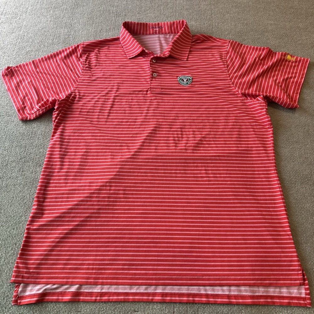 Draddy Golf Polo Shirt‎ Mens XL Red White Striped Stretch Pima Cotton